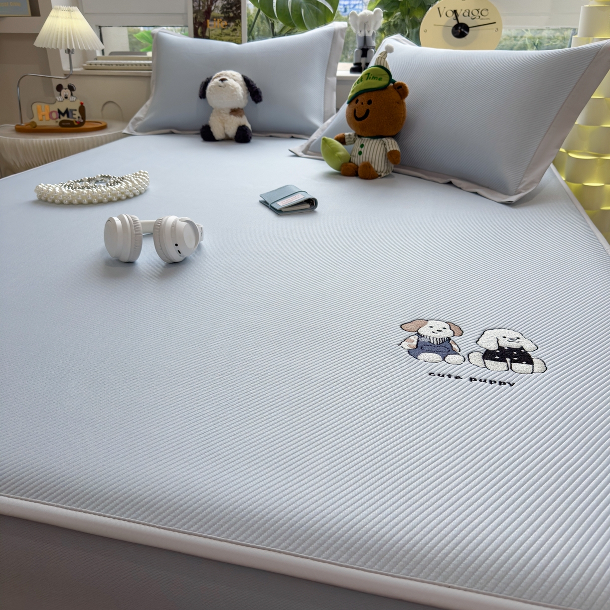 91家纺网 家纺一手货源 找家纺 眠多宝（绒多宝） 2026新款可机洗冰豆豆冰丝席凉席席子a类母婴级婴儿可用凉感值过0.21夏天 可爱小狗床笠款