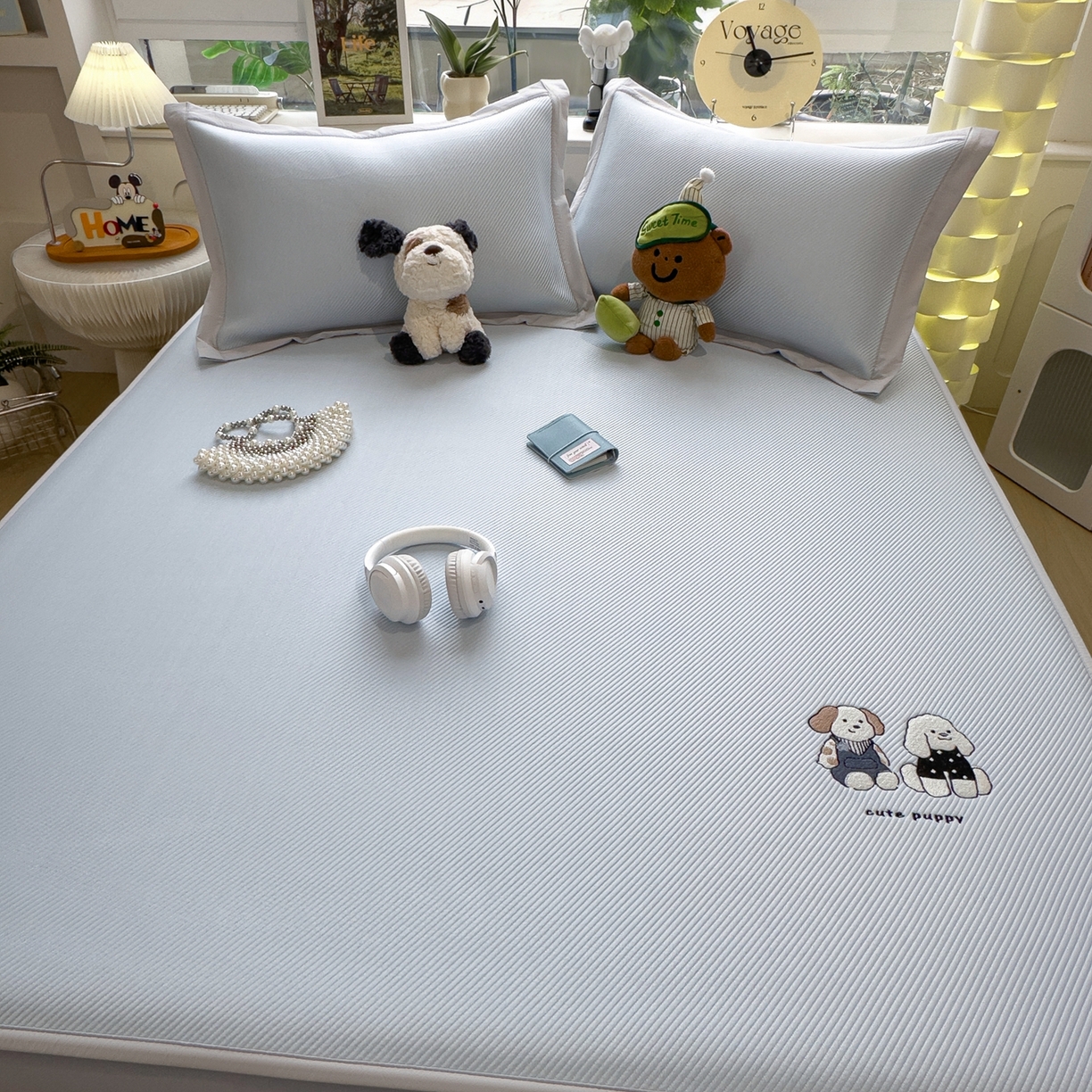 91家纺网 家纺一手货源 找家纺 眠多宝（绒多宝） 2026新款可机洗冰豆豆冰丝席凉席席子a类母婴级婴儿可用凉感值过0.21夏天 可爱小狗床笠款