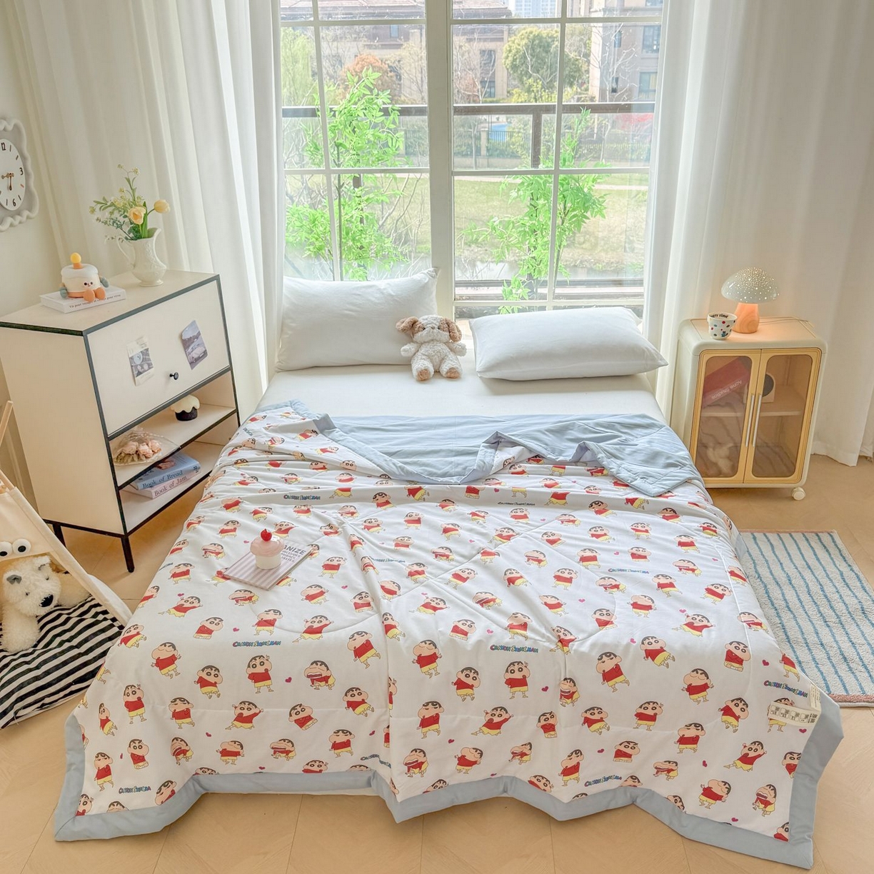 91家纺网 家纺一手货源 找家纺 雅萱家纺 2026新款里外全棉棉花夏被蜡笔小新系列 夏被-多变小新