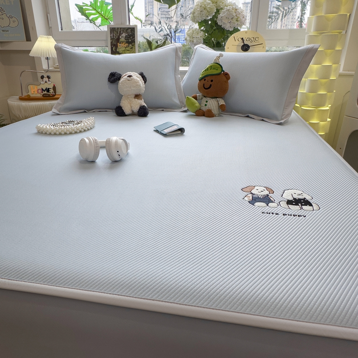 91家纺网 家纺一手货源 找家纺 眠多宝（绒多宝） 2026新款可机洗冰豆豆冰丝席凉席席子a类母婴级婴儿可用凉感值过0.21夏天 可爱小狗床笠款