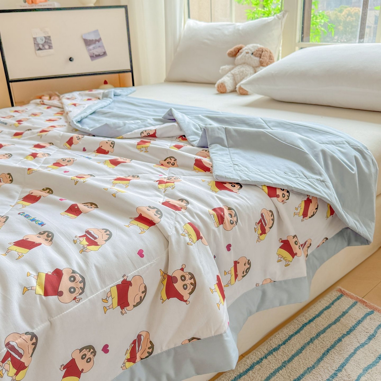 91家纺网 家纺一手货源 找家纺 雅萱家纺 2026新款里外全棉棉花夏被蜡笔小新系列 夏被-多变小新