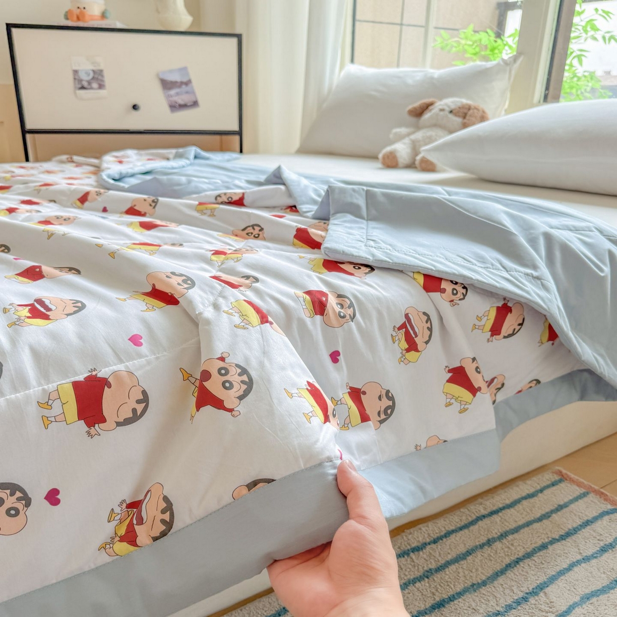 91家纺网 家纺一手货源 找家纺 雅萱家纺 2026新款里外全棉棉花夏被蜡笔小新系列 夏被-多变小新