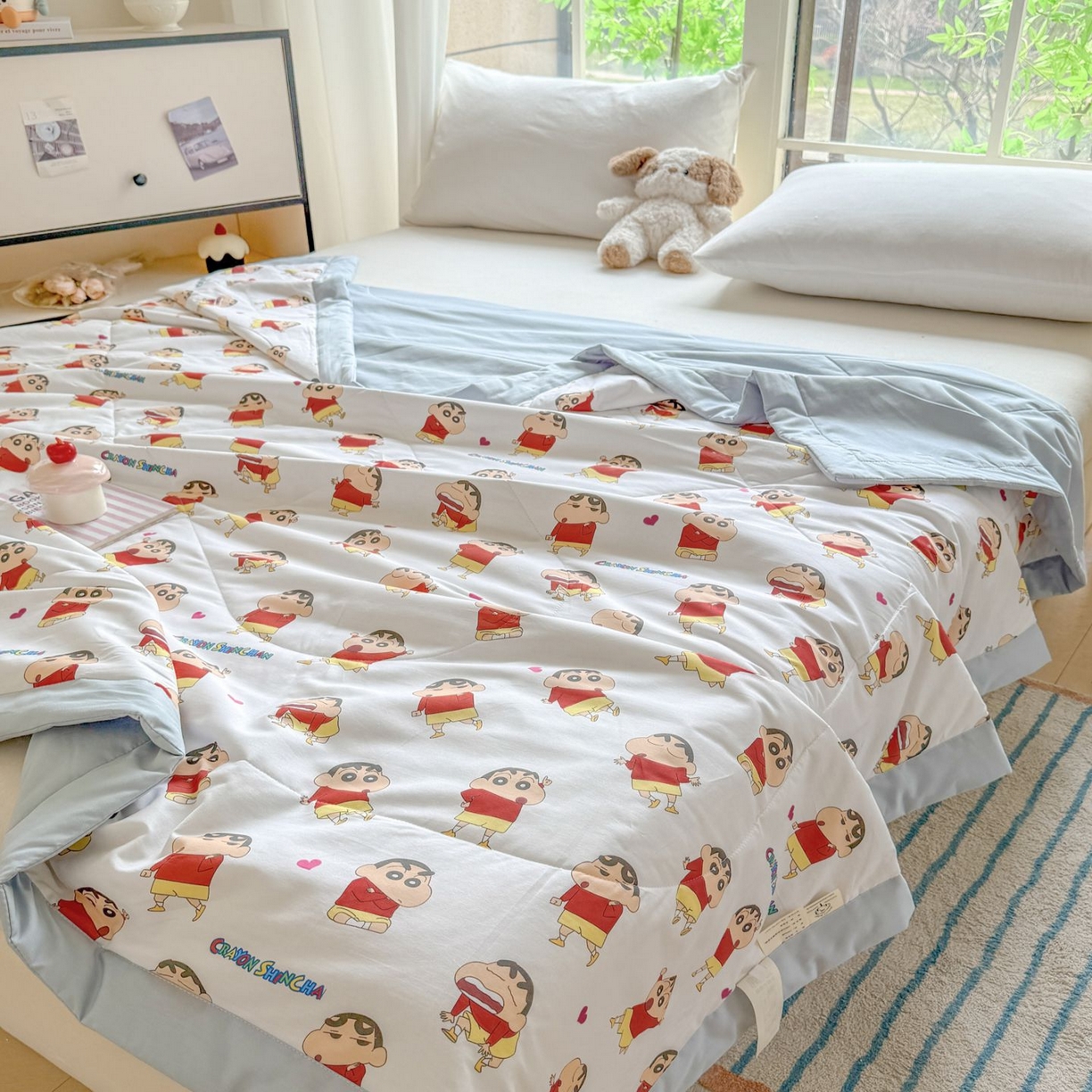 91家纺网 家纺一手货源 找家纺 雅萱家纺 2026新款里外全棉棉花夏被蜡笔小新系列 夏被-多变小新