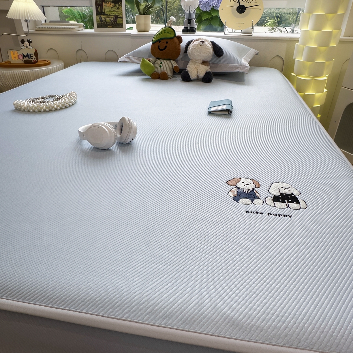 91家纺网 家纺一手货源 找家纺 眠多宝（绒多宝） 2026新款可机洗冰豆豆冰丝席凉席席子a类母婴级婴儿可用凉感值过0.21夏天 可爱小狗床笠款