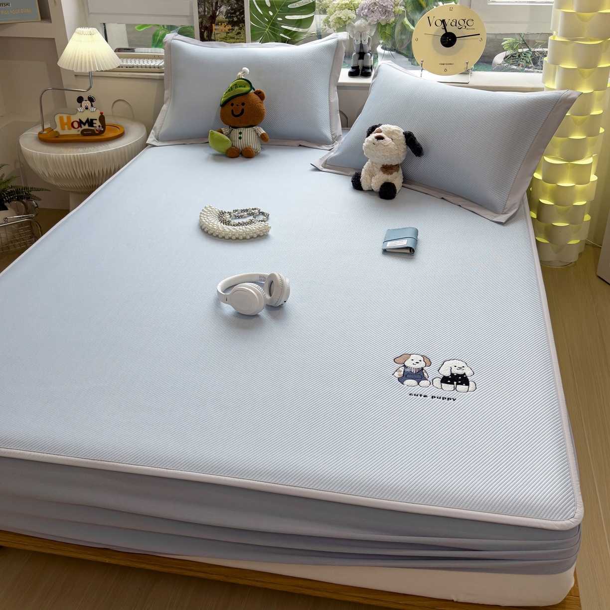 91家纺网 家纺一手货源 找家纺 眠多宝（绒多宝） 2026新款可机洗冰豆豆冰丝席凉席席子a类母婴级婴儿可用凉感值过0.21夏天 可爱小狗床笠款