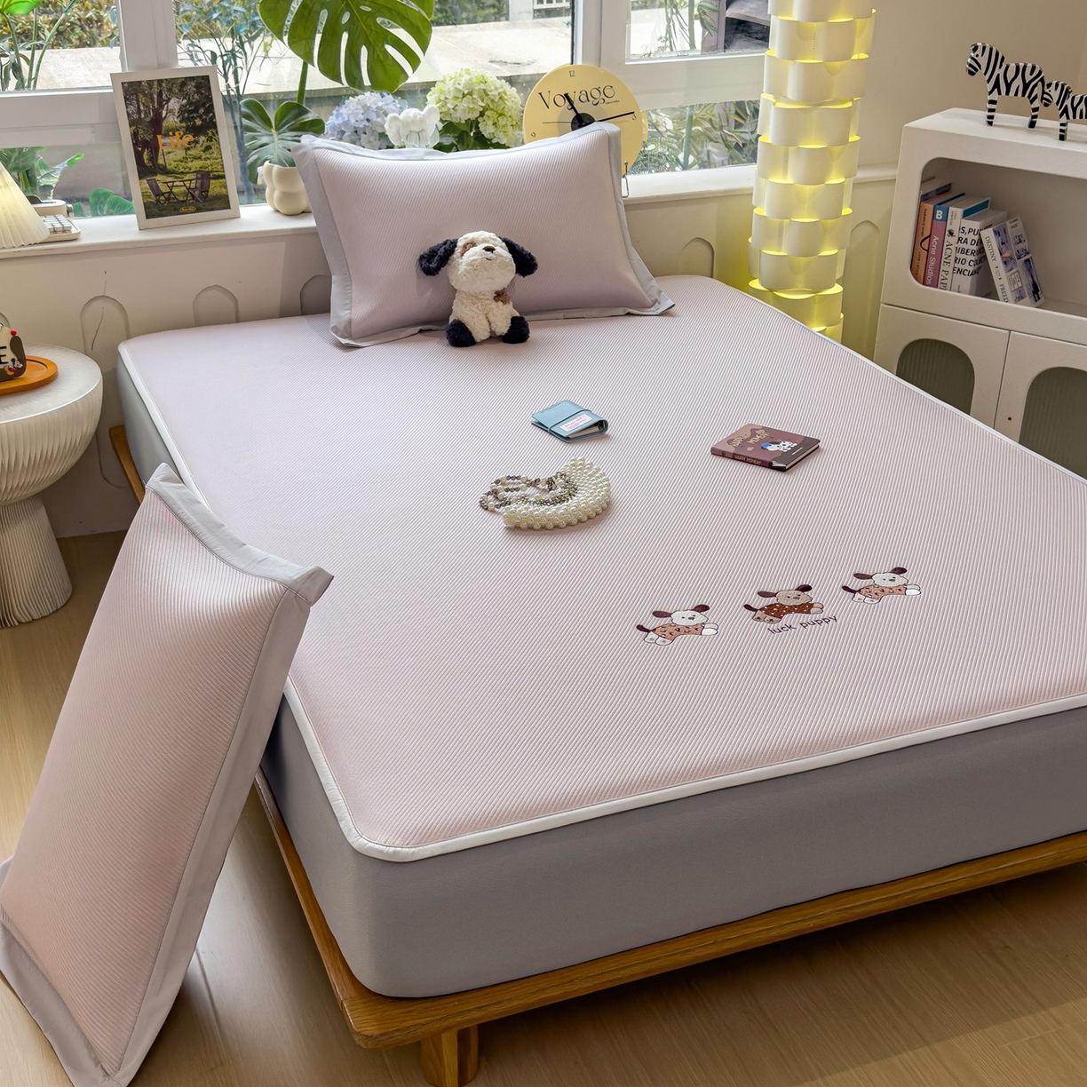 91家纺网 家纺一手货源 找家纺 眠多宝（绒多宝） 2026新款可机洗冰豆豆冰丝席凉席席子a类母婴级婴儿可用凉感值过0.21夏天 趴趴狗床笠款