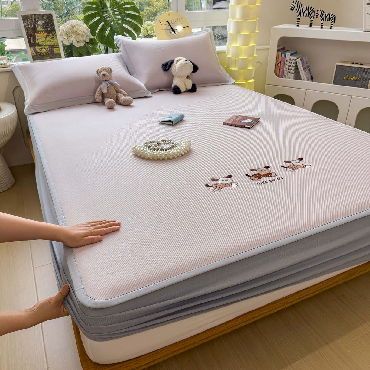 91家纺网 家纺一手货源 找家纺 眠多宝（绒多宝） 2026新款可机洗冰豆豆冰丝席凉席席子a类母婴级婴儿可用凉感值过0.21夏天 趴趴狗床笠款