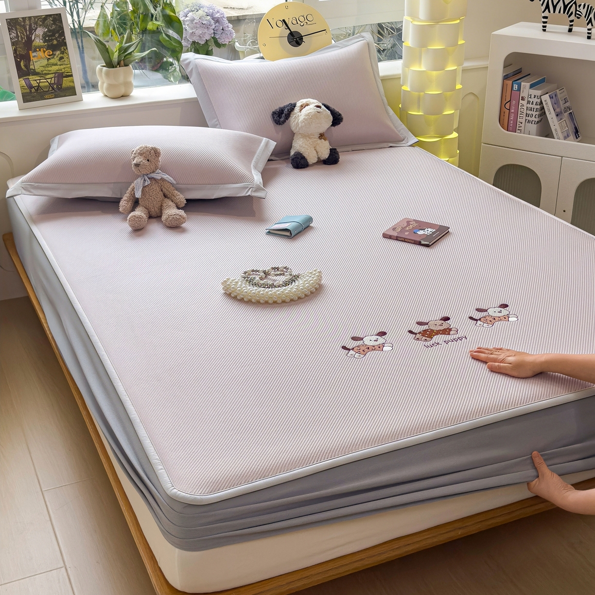 91家纺网 家纺一手货源 找家纺 眠多宝（绒多宝） 2026新款可机洗冰豆豆冰丝席凉席席子a类母婴级婴儿可用凉感值过0.21夏天 趴趴狗床笠款