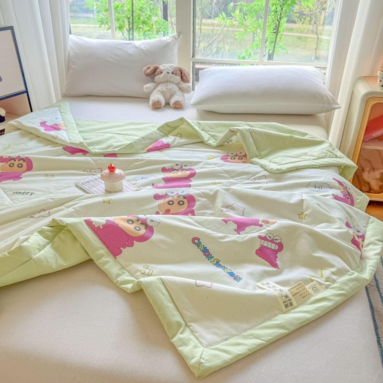 91家纺网 家纺一手货源 找家纺 雅萱家纺 2026新款里外全棉棉花夏被蜡笔小新系列 夏被-恐龙小新