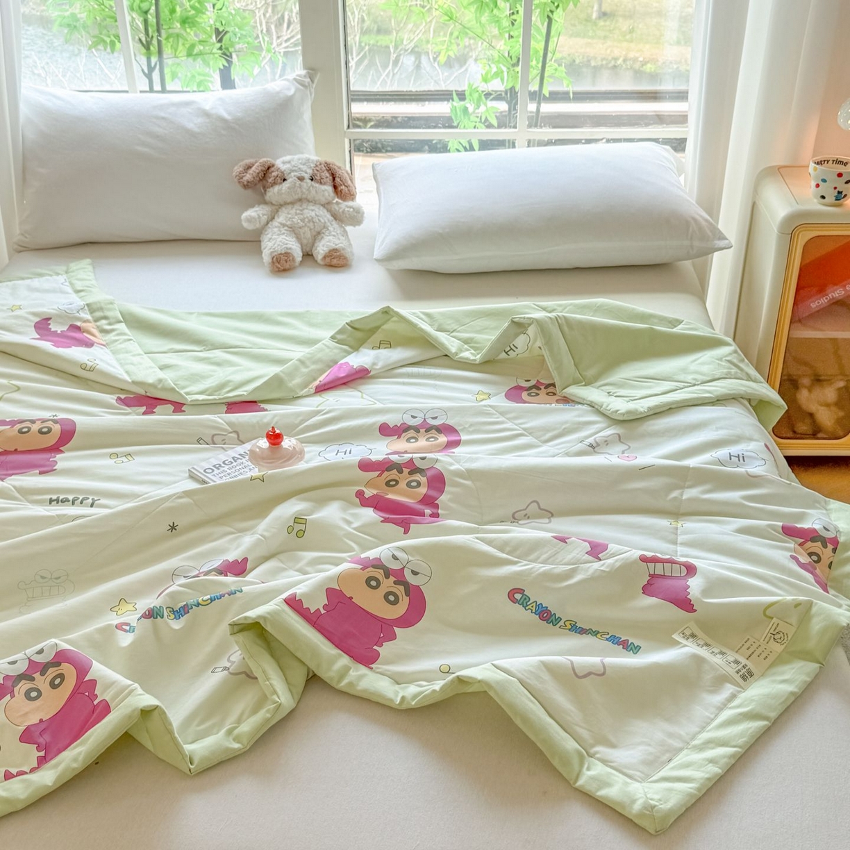 91家纺网 家纺一手货源 找家纺 雅萱家纺 2026新款里外全棉棉花夏被蜡笔小新系列 夏被-恐龙小新