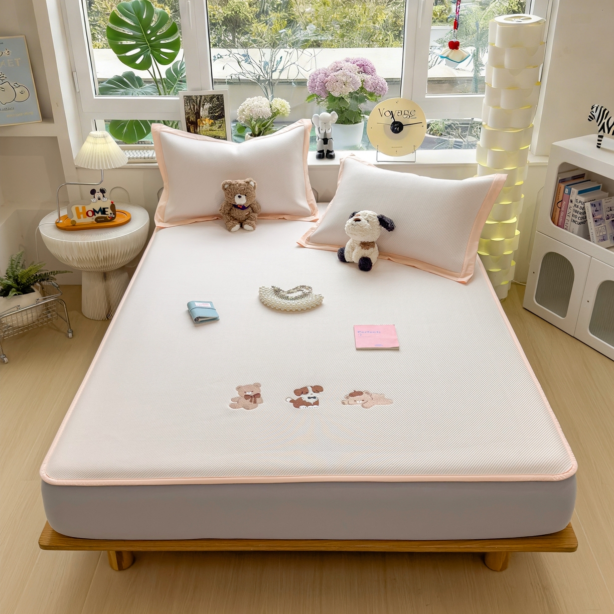 91家纺网 家纺一手货源 找家纺 眠多宝（绒多宝） 2026新款可机洗冰豆豆冰丝席凉席席子a类母婴级婴儿可用凉感值过0.21夏天 软萌小熊床笠款