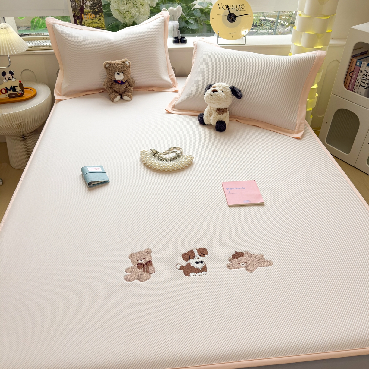 91家纺网 家纺一手货源 找家纺 眠多宝（绒多宝） 2026新款可机洗冰豆豆冰丝席凉席席子a类母婴级婴儿可用凉感值过0.21夏天 软萌小熊床笠款