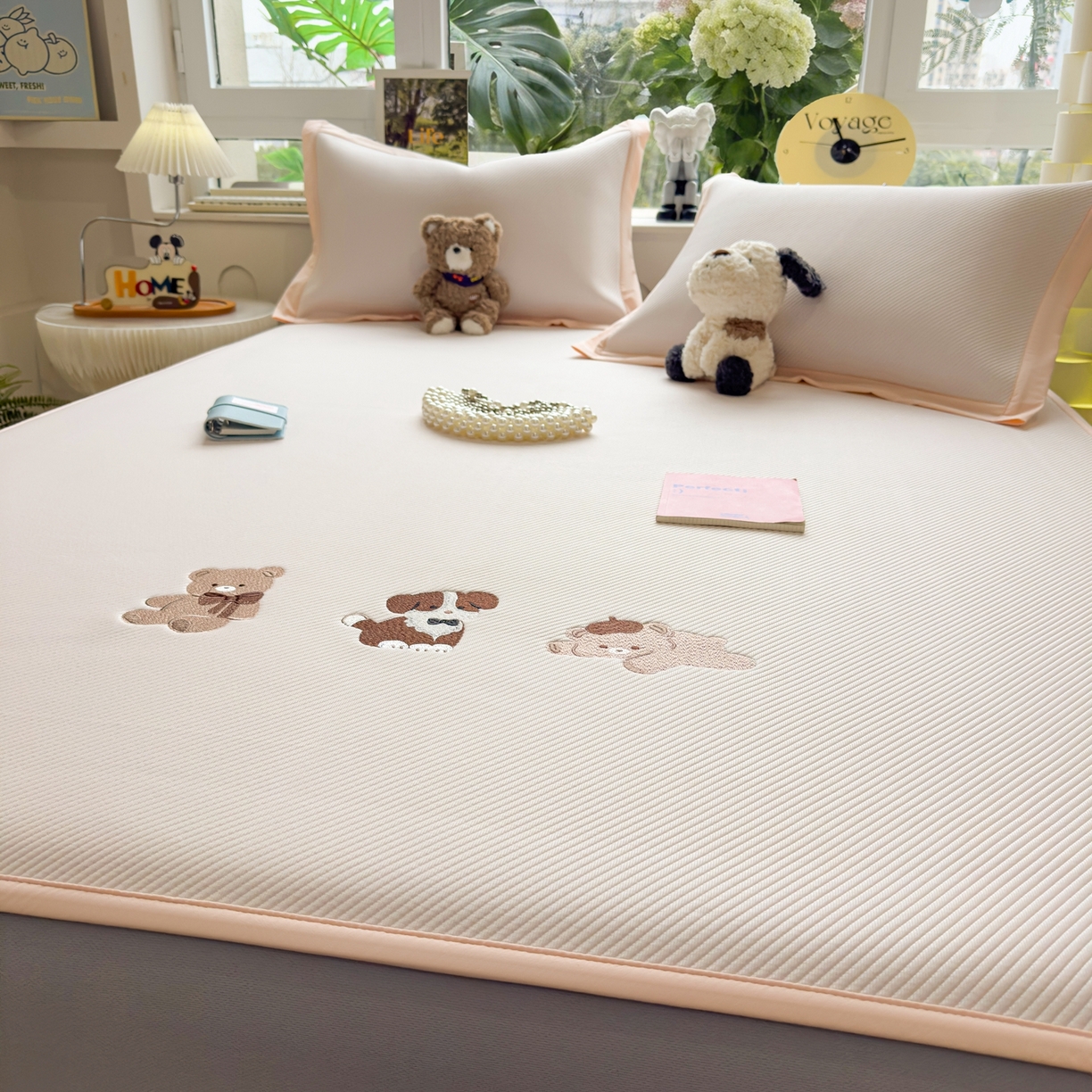 91家纺网 家纺一手货源 找家纺 眠多宝（绒多宝） 2026新款可机洗冰豆豆冰丝席凉席席子a类母婴级婴儿可用凉感值过0.21夏天 软萌小熊床笠款