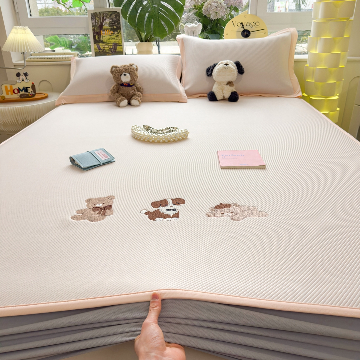 91家纺网 家纺一手货源 找家纺 眠多宝（绒多宝） 2026新款可机洗冰豆豆冰丝席凉席席子a类母婴级婴儿可用凉感值过0.21夏天 软萌小熊床笠款