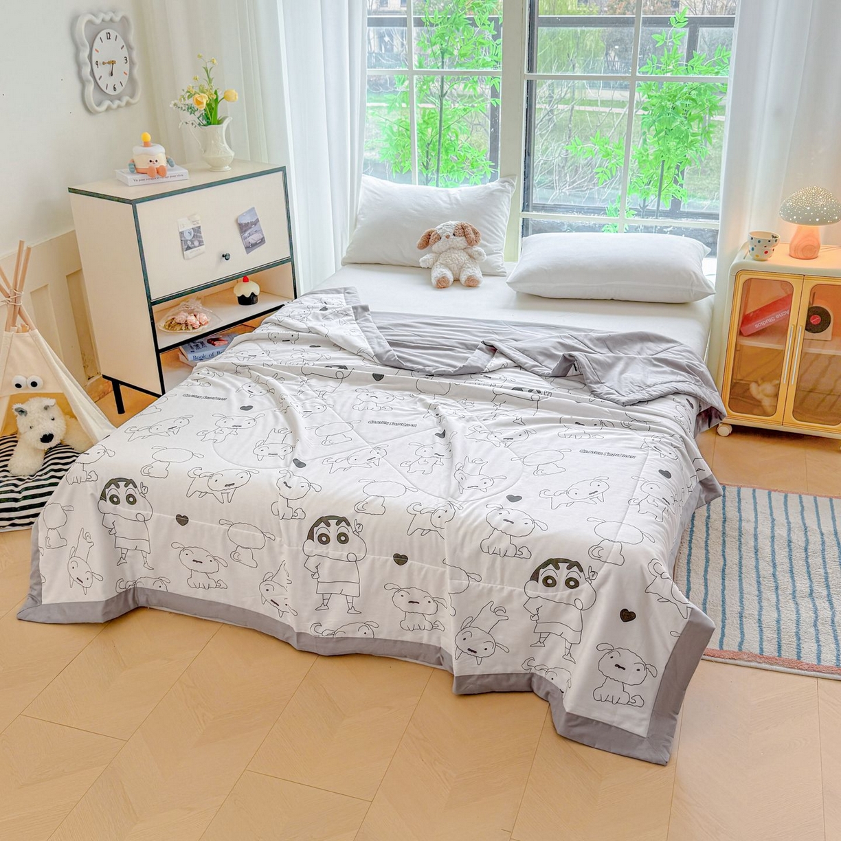 91家纺网 家纺一手货源 找家纺 雅萱家纺 2026新款里外全棉棉花夏被蜡笔小新系列 夏被-素描小新