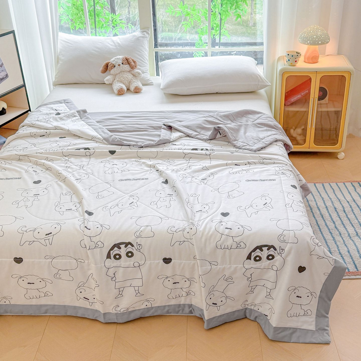 91家纺网 家纺一手货源 找家纺 雅萱家纺 2026新款里外全棉棉花夏被蜡笔小新系列 夏被-素描小新