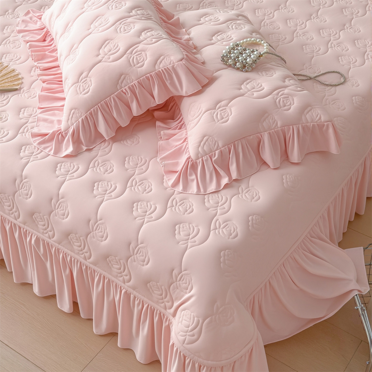 雯豆家纺 【10A抗菌】2026新款氨纶凉感丝花边枕套单只一对装夏季冰丝枕芯保护套 氨纶花边床笠-粉