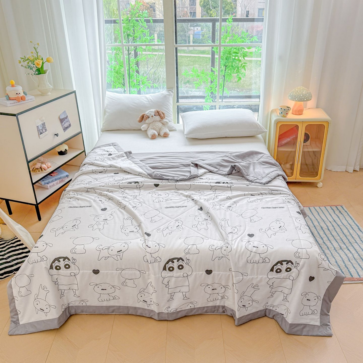 91家纺网 家纺一手货源 找家纺 雅萱家纺 2026新款里外全棉棉花夏被蜡笔小新系列 夏被-素描小新