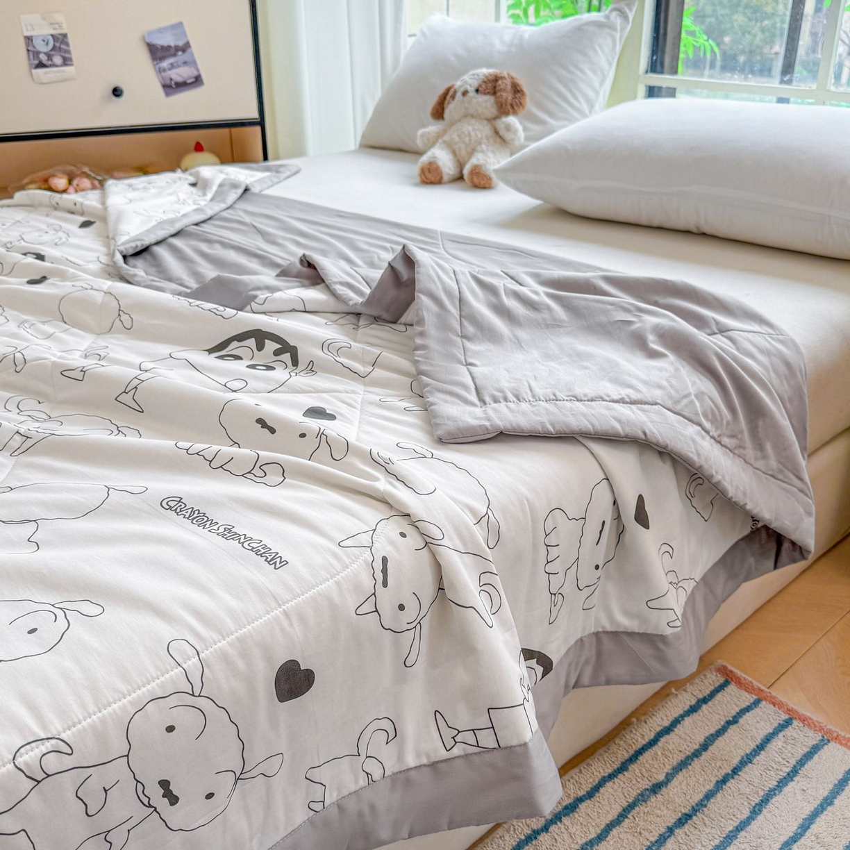 91家纺网 家纺一手货源 找家纺 雅萱家纺 2026新款里外全棉棉花夏被蜡笔小新系列 夏被-素描小新