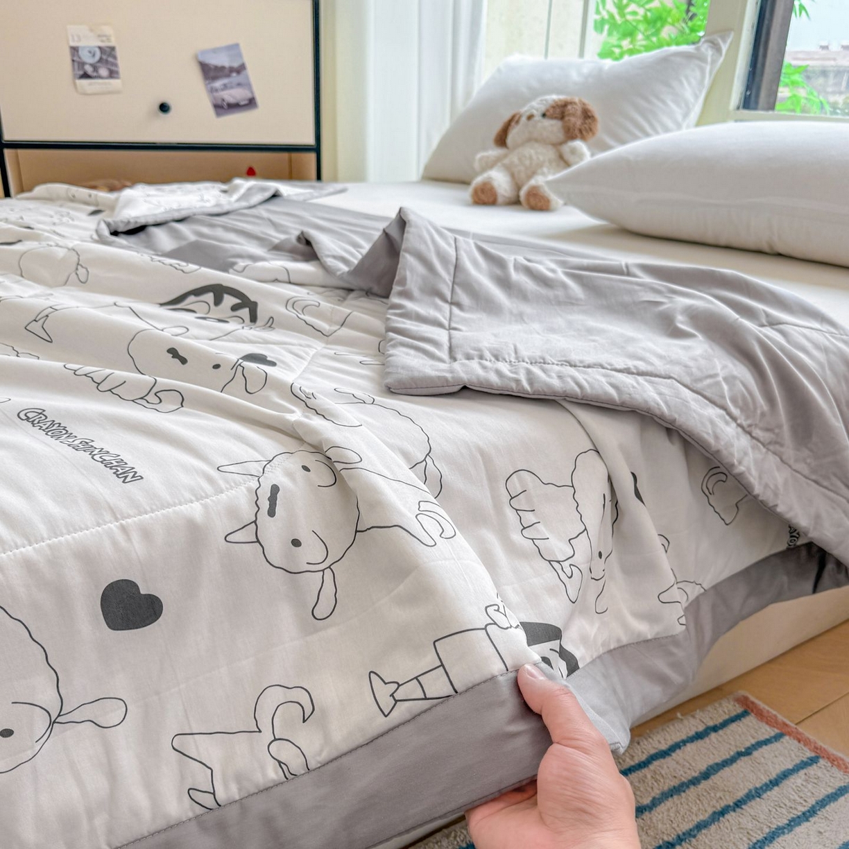 91家纺网 家纺一手货源 找家纺 雅萱家纺 2026新款里外全棉棉花夏被蜡笔小新系列 夏被-素描小新