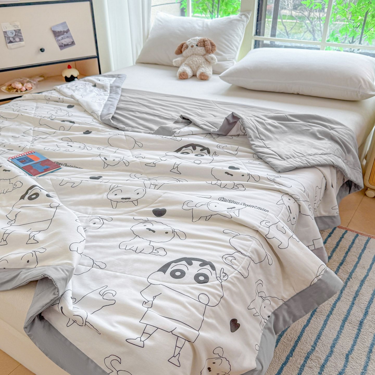 91家纺网 家纺一手货源 找家纺 雅萱家纺 2026新款里外全棉棉花夏被蜡笔小新系列 夏被-素描小新