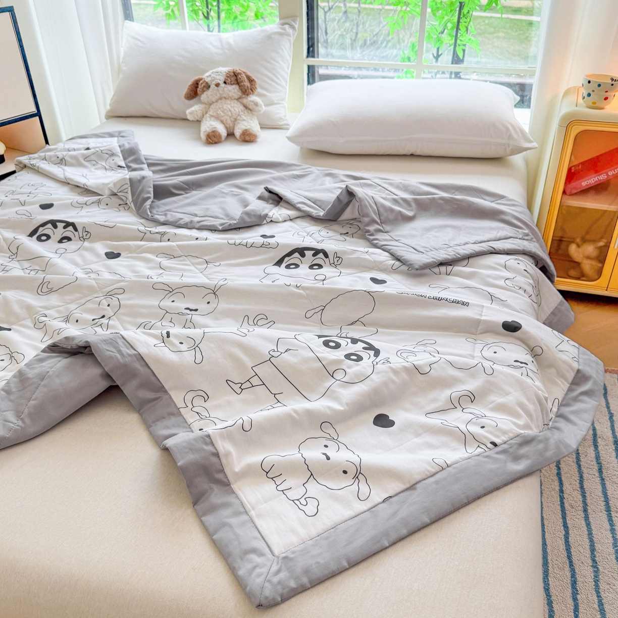 91家纺网 家纺一手货源 找家纺 雅萱家纺 2026新款里外全棉棉花夏被蜡笔小新系列 夏被-素描小新