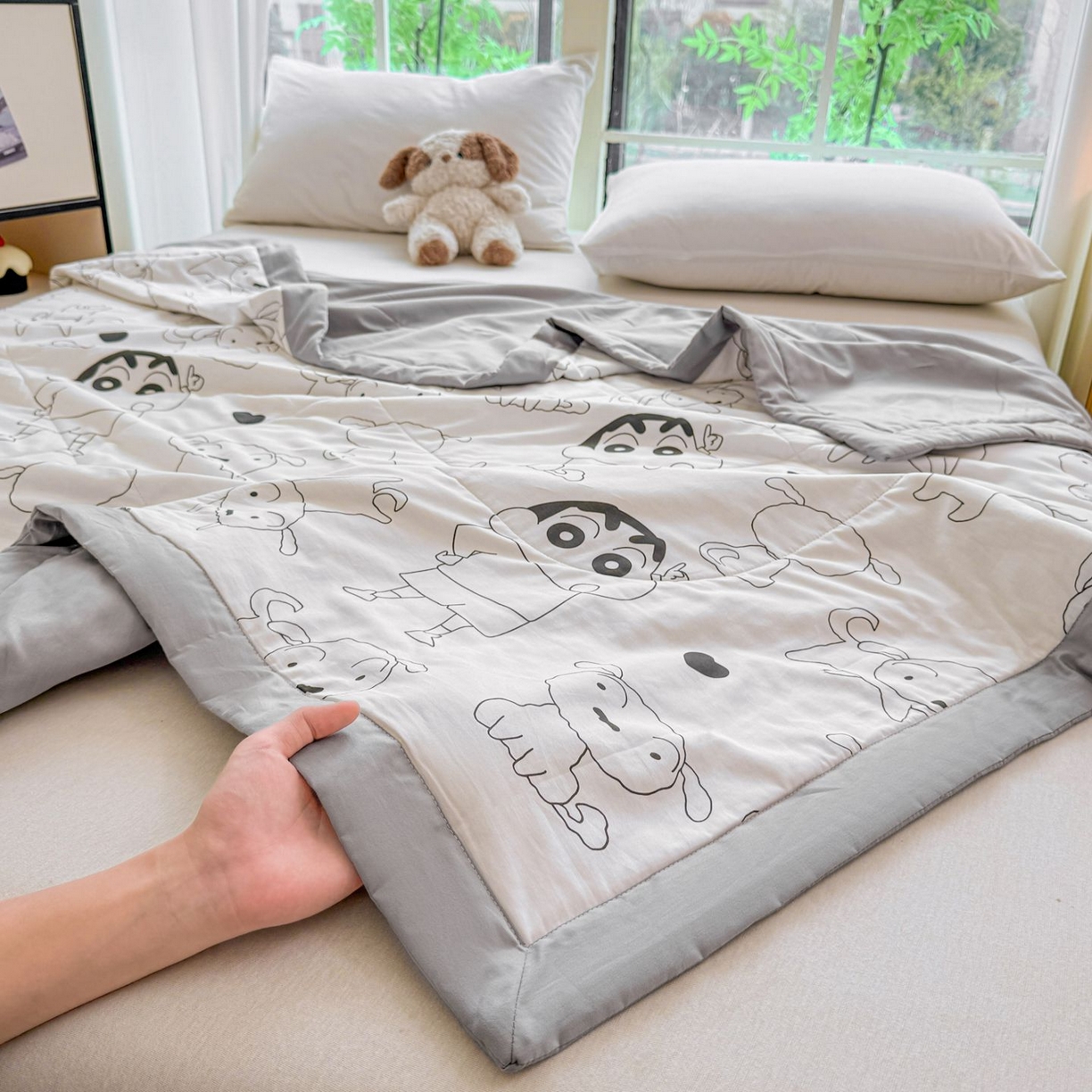 91家纺网 家纺一手货源 找家纺 雅萱家纺 2026新款里外全棉棉花夏被蜡笔小新系列 夏被-素描小新