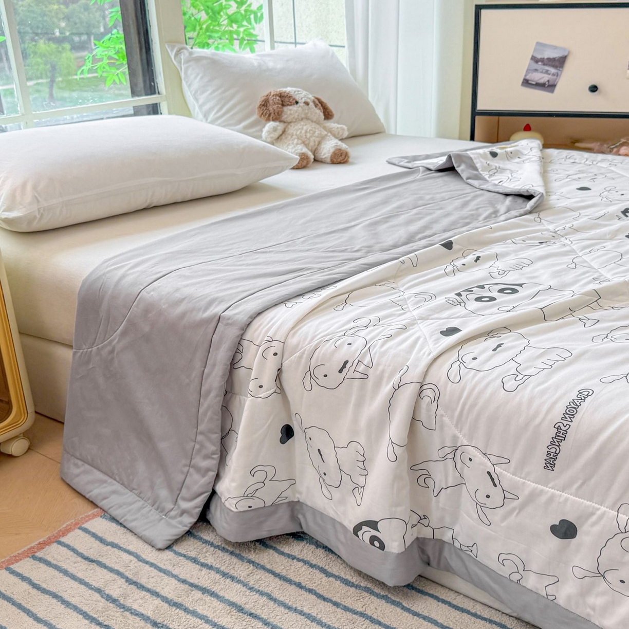 91家纺网 家纺一手货源 找家纺 雅萱家纺 2026新款里外全棉棉花夏被蜡笔小新系列 夏被-素描小新