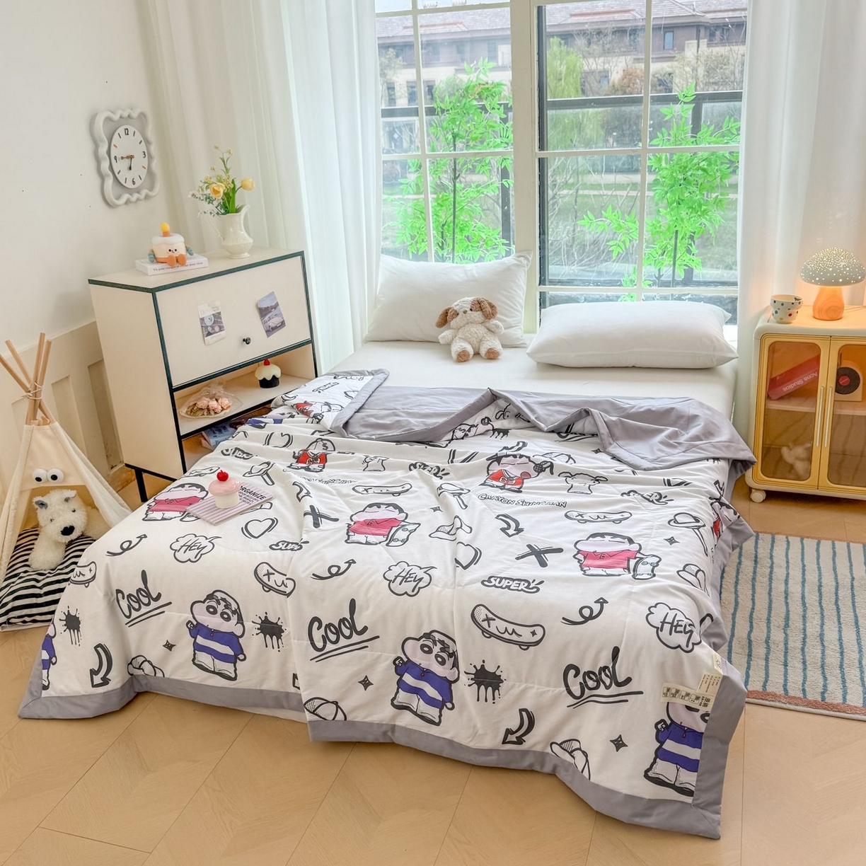 91家纺网 家纺一手货源 找家纺 雅萱家纺 2026新款里外全棉棉花夏被蜡笔小新系列 夏被-甜酷小新