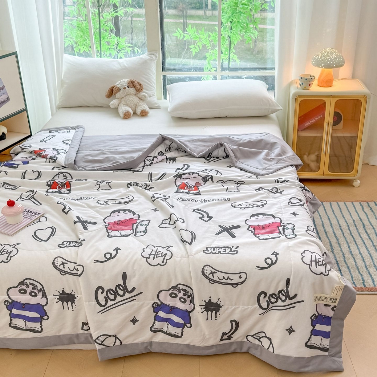 91家纺网 家纺一手货源 找家纺 雅萱家纺 2026新款里外全棉棉花夏被蜡笔小新系列 夏被-甜酷小新