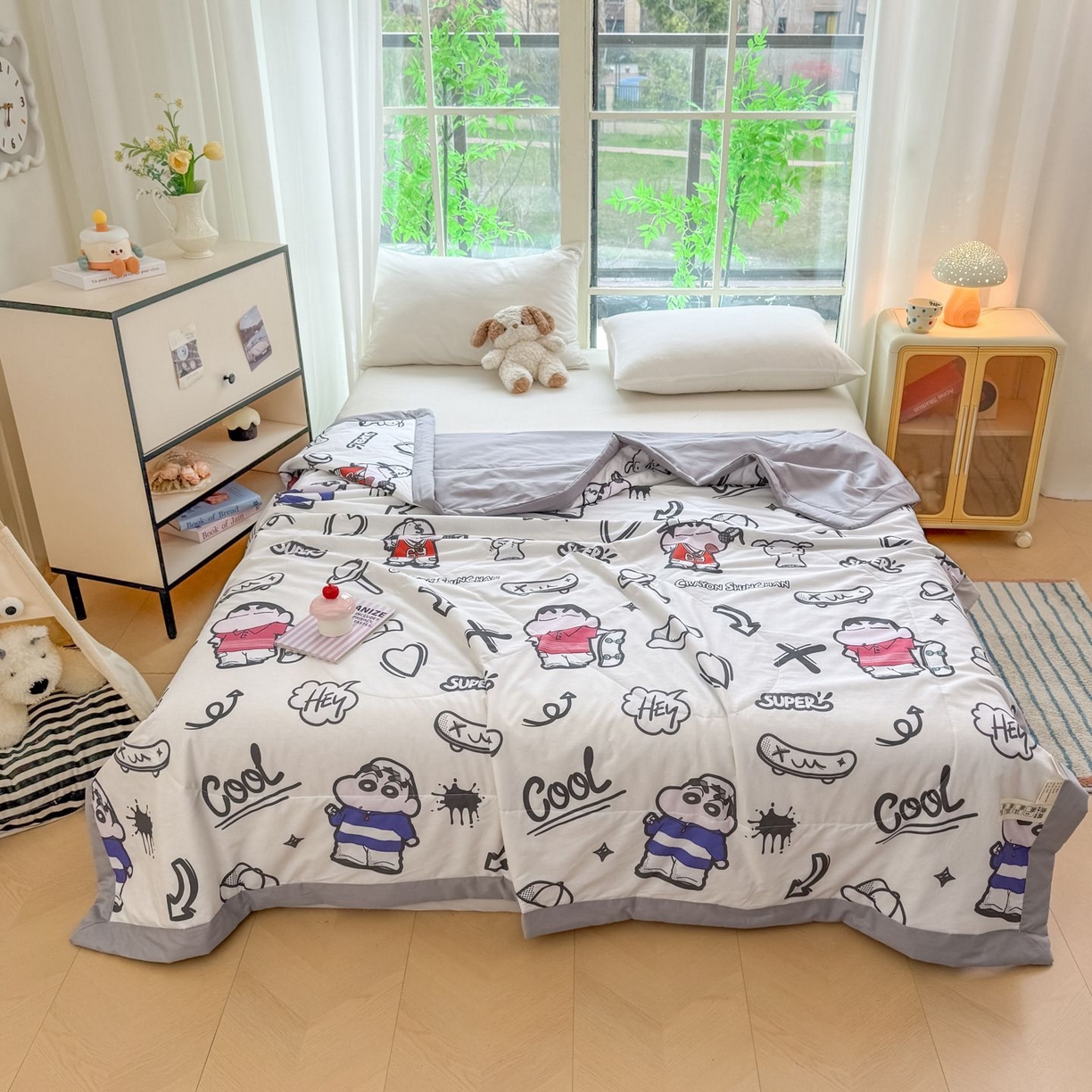 91家纺网 家纺一手货源 找家纺 雅萱家纺 2026新款里外全棉棉花夏被蜡笔小新系列 夏被-甜酷小新