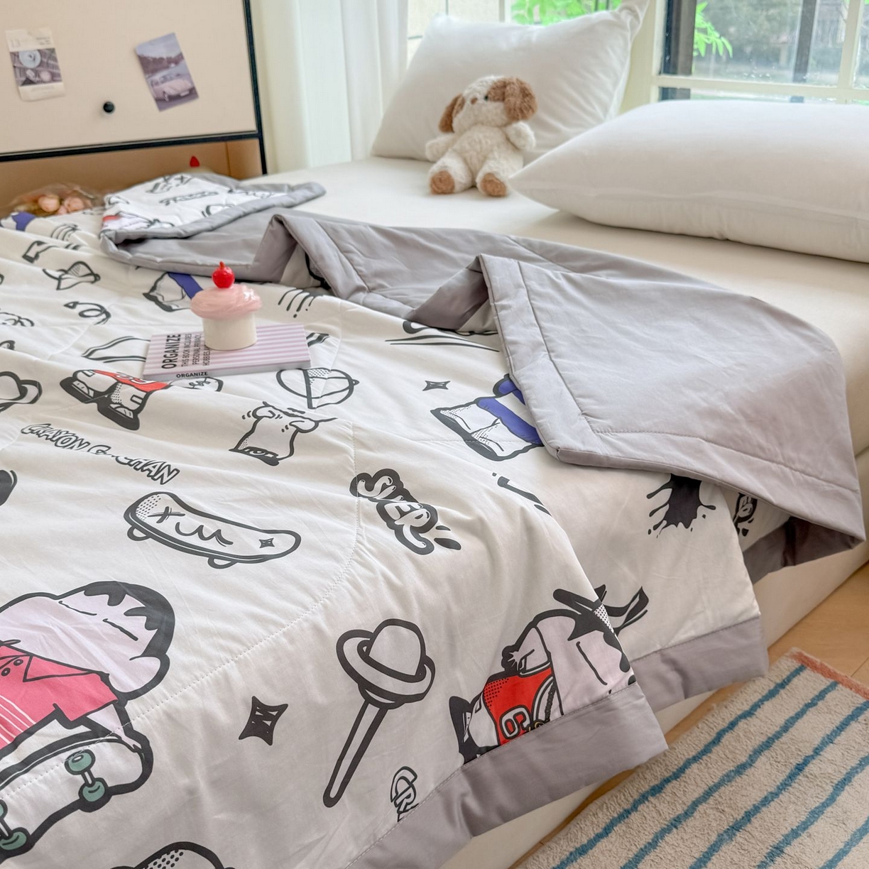 91家纺网 家纺一手货源 找家纺 雅萱家纺 2026新款里外全棉棉花夏被蜡笔小新系列 夏被-甜酷小新