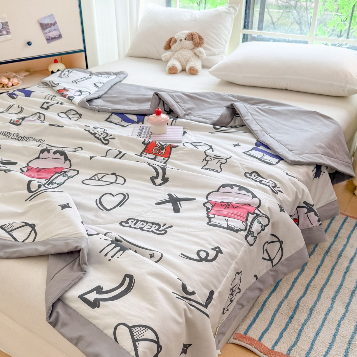 91家纺网 家纺一手货源 找家纺 雅萱家纺 2026新款里外全棉棉花夏被蜡笔小新系列 夏被-甜酷小新