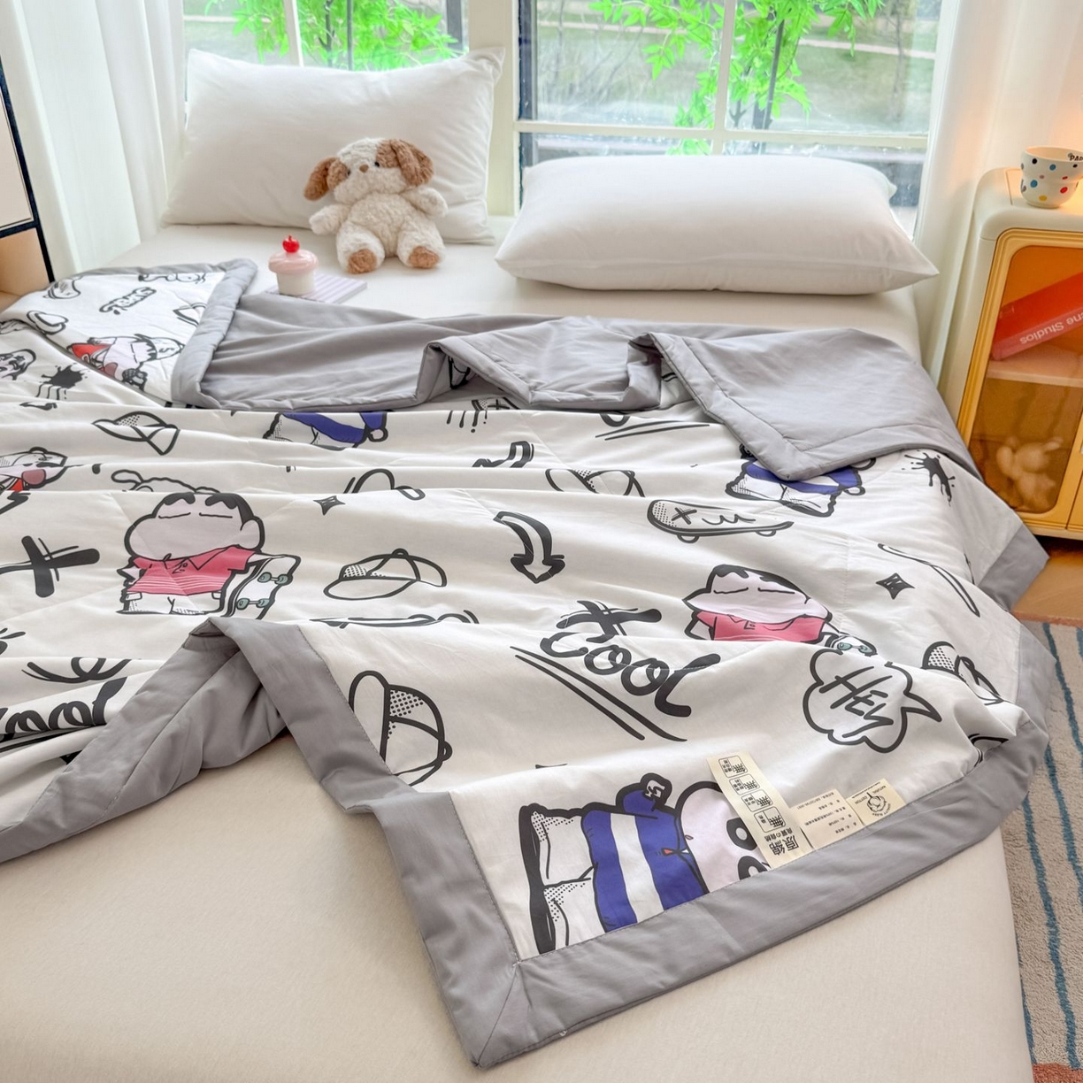 91家纺网 家纺一手货源 找家纺 雅萱家纺 2026新款里外全棉棉花夏被蜡笔小新系列 夏被-甜酷小新