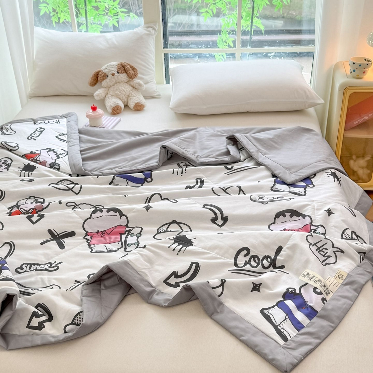 91家纺网 家纺一手货源 找家纺 雅萱家纺 2026新款里外全棉棉花夏被蜡笔小新系列 夏被-甜酷小新