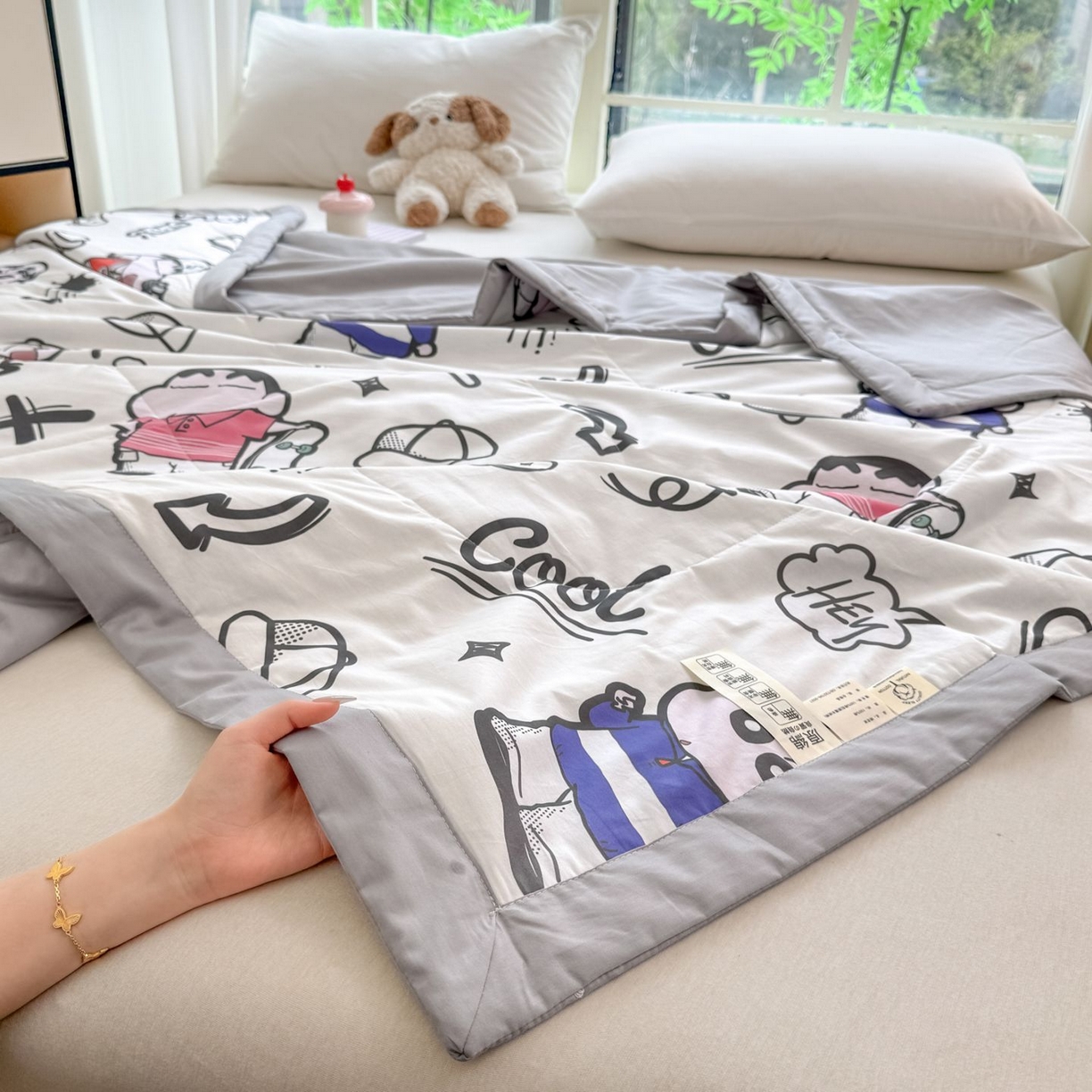 91家纺网 家纺一手货源 找家纺 雅萱家纺 2026新款里外全棉棉花夏被蜡笔小新系列 夏被-甜酷小新