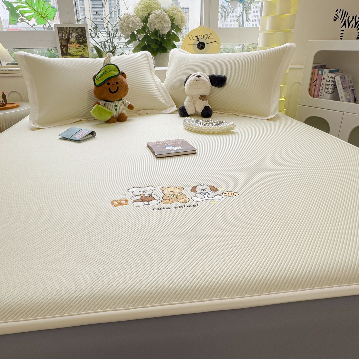 91家纺网 家纺一手货源 找家纺 眠多宝（绒多宝） 2026新款可机洗冰豆豆冰丝席凉席席子a类母婴级婴儿可用凉感值过0.21夏天 小友聚会床笠款