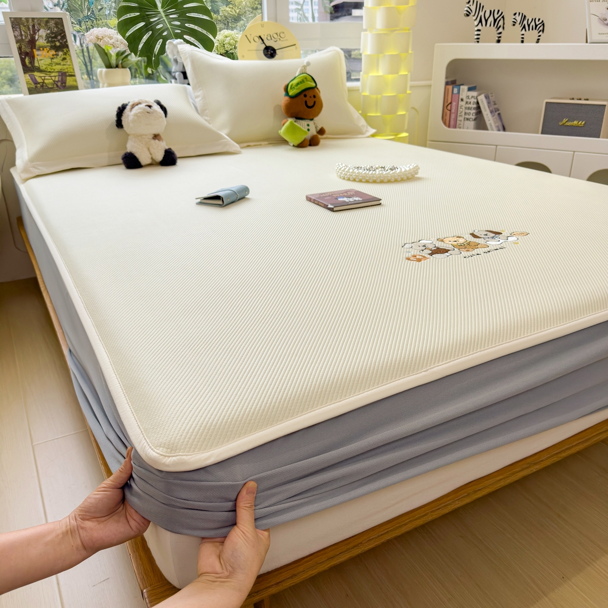 91家纺网 家纺一手货源 找家纺 眠多宝（绒多宝） 2026新款可机洗冰豆豆冰丝席凉席席子a类母婴级婴儿可用凉感值过0.21夏天 小友聚会床笠款