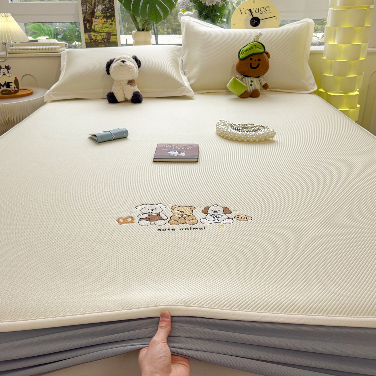 91家纺网 家纺一手货源 找家纺 眠多宝（绒多宝） 2026新款可机洗冰豆豆冰丝席凉席席子a类母婴级婴儿可用凉感值过0.21夏天 小友聚会床笠款