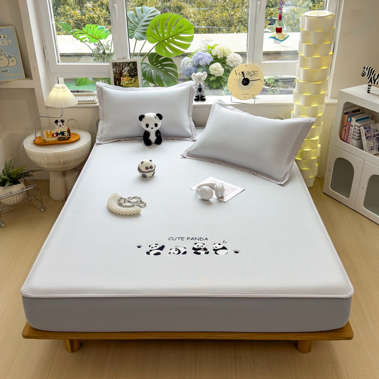 91家纺网 家纺一手货源 找家纺 眠多宝（绒多宝） 2026新款可机洗冰豆豆冰丝席凉席席子a类母婴级婴儿可用凉感值过0.21夏天 熊猫团子床笠款