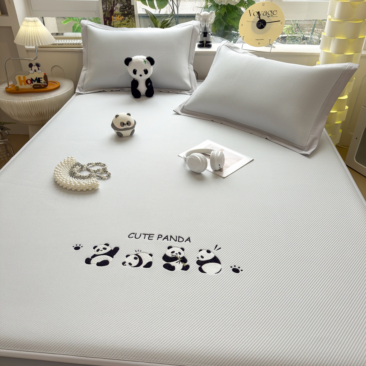 91家纺网 家纺一手货源 找家纺 眠多宝（绒多宝） 2026新款可机洗冰豆豆冰丝席凉席席子a类母婴级婴儿可用凉感值过0.21夏天 熊猫团子床笠款