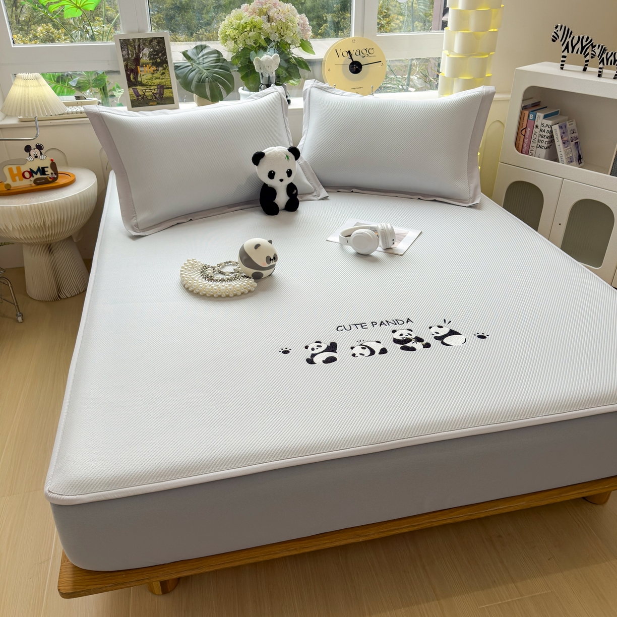 91家纺网 家纺一手货源 找家纺 眠多宝（绒多宝） 2026新款可机洗冰豆豆冰丝席凉席席子a类母婴级婴儿可用凉感值过0.21夏天 熊猫团子床笠款