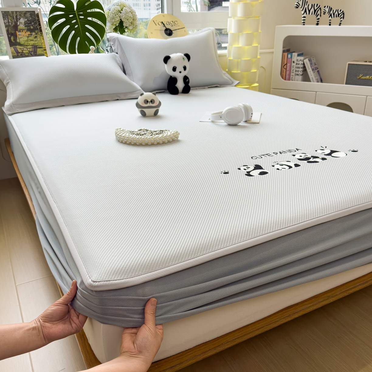 91家纺网 家纺一手货源 找家纺 眠多宝（绒多宝） 2026新款可机洗冰豆豆冰丝席凉席席子a类母婴级婴儿可用凉感值过0.21夏天 熊猫团子床笠款