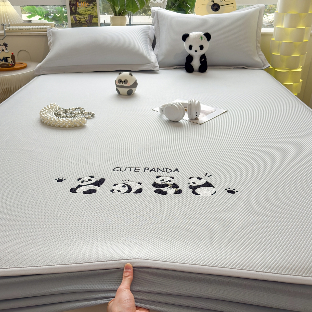 91家纺网 家纺一手货源 找家纺 眠多宝（绒多宝） 2026新款可机洗冰豆豆冰丝席凉席席子a类母婴级婴儿可用凉感值过0.21夏天 熊猫团子床笠款