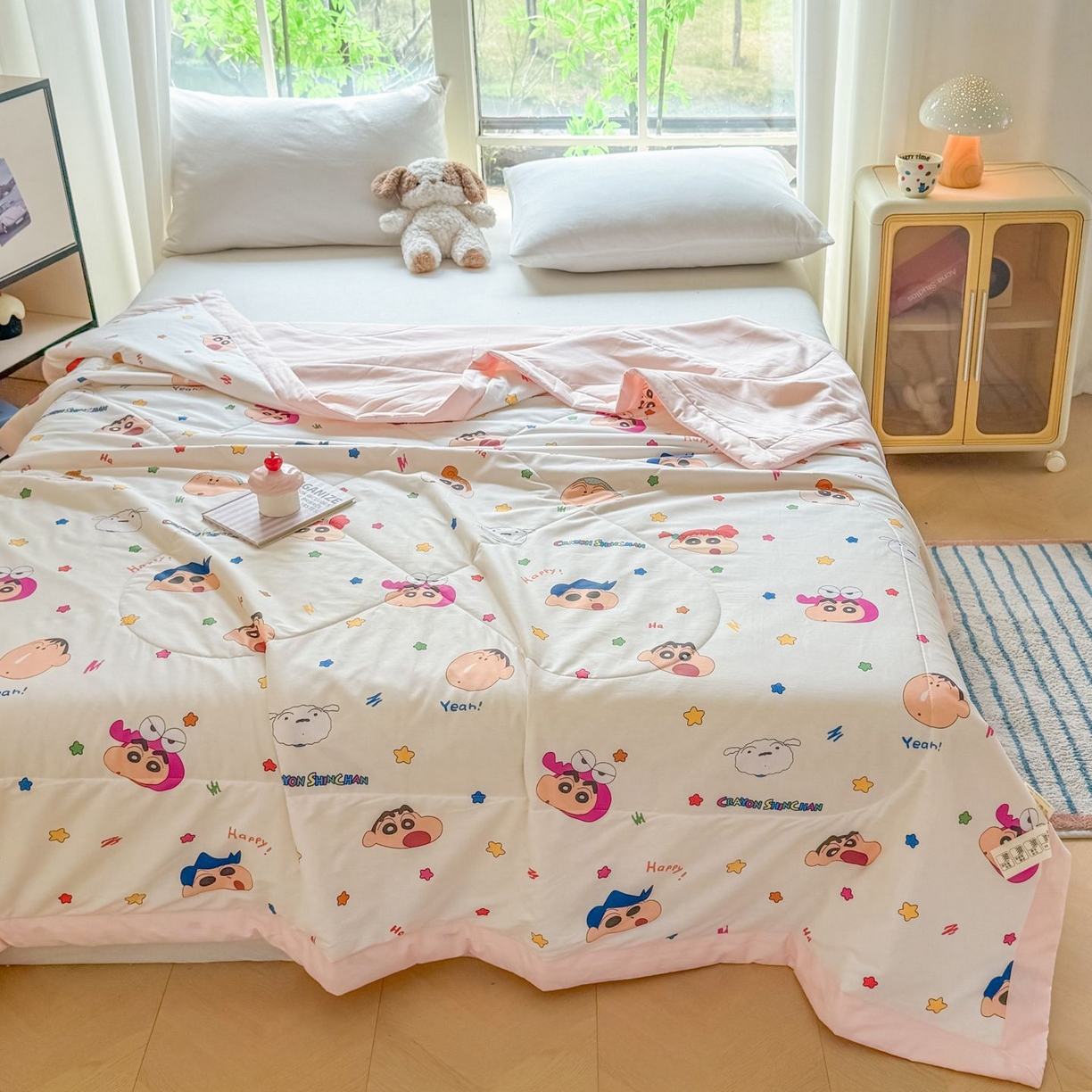 91家纺网 家纺一手货源 找家纺 雅萱家纺 2026新款里外全棉棉花夏被蜡笔小新系列 夏被-星星小新