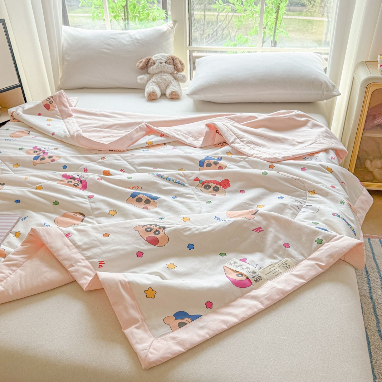 91家纺网 家纺一手货源 找家纺 雅萱家纺 2026新款里外全棉棉花夏被蜡笔小新系列 夏被-星星小新