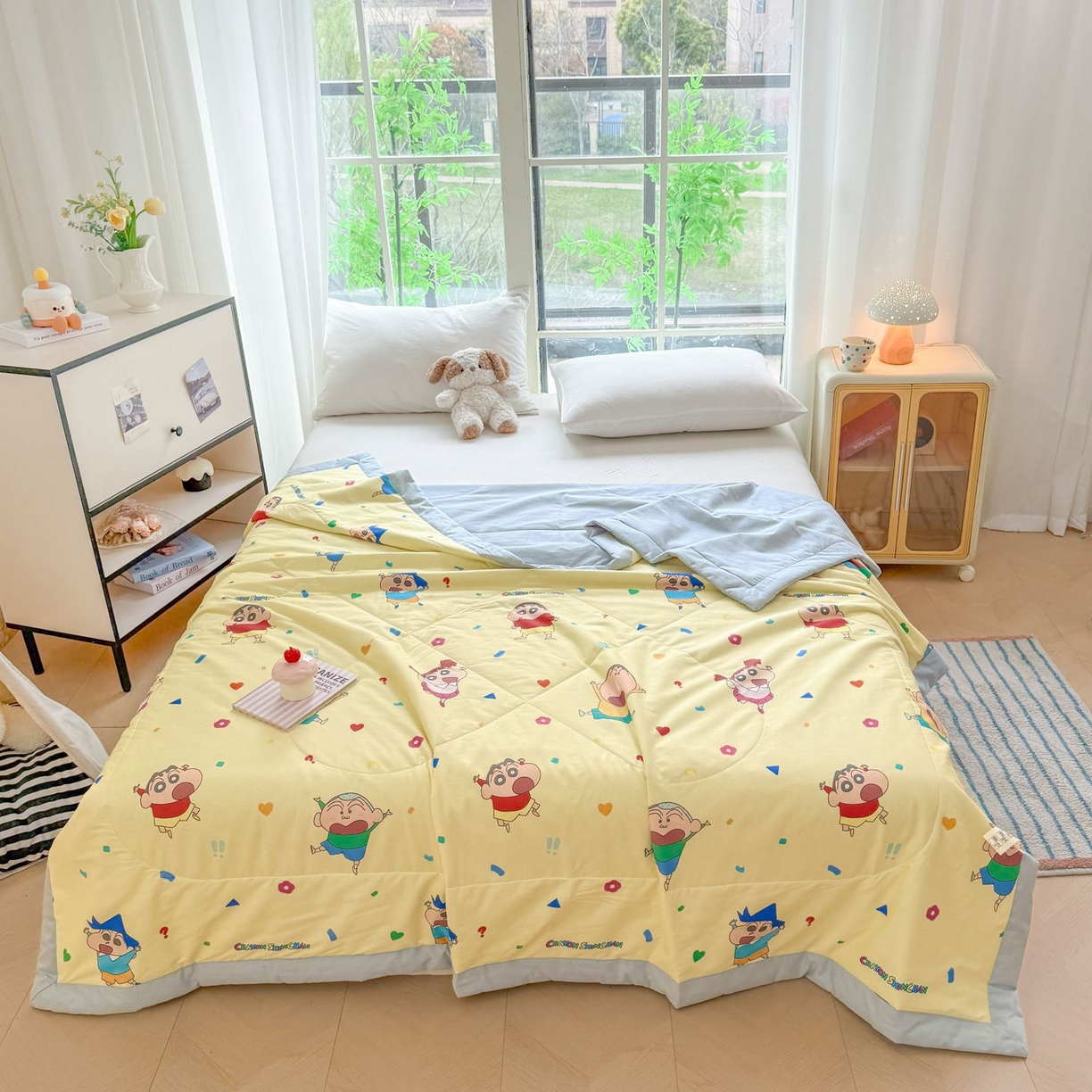 91家纺网 家纺一手货源 找家纺 雅萱家纺 2026新款里外全棉棉花夏被蜡笔小新系列 夏被-星仔生活