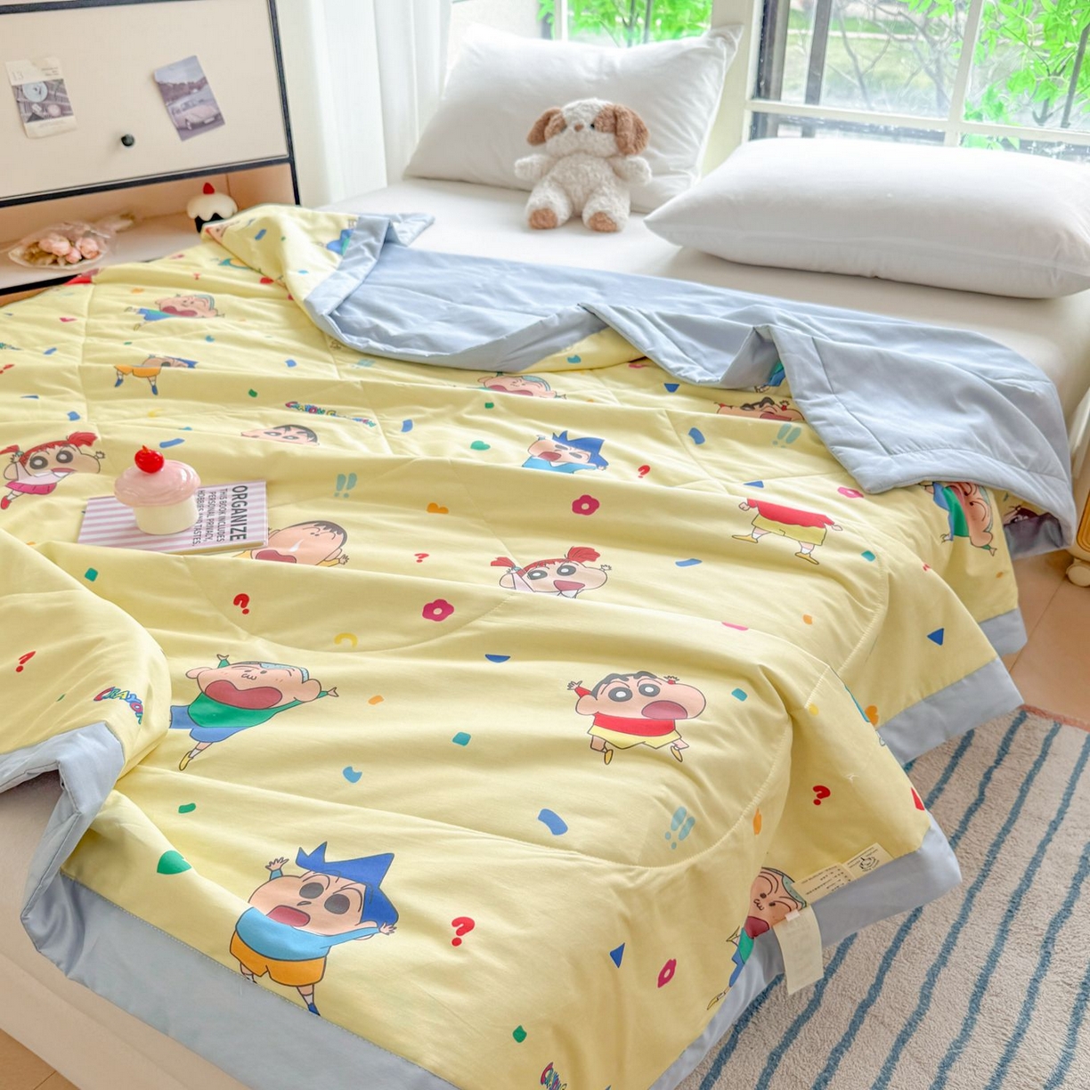 91家纺网 家纺一手货源 找家纺 雅萱家纺 2026新款里外全棉棉花夏被蜡笔小新系列 夏被-星仔生活