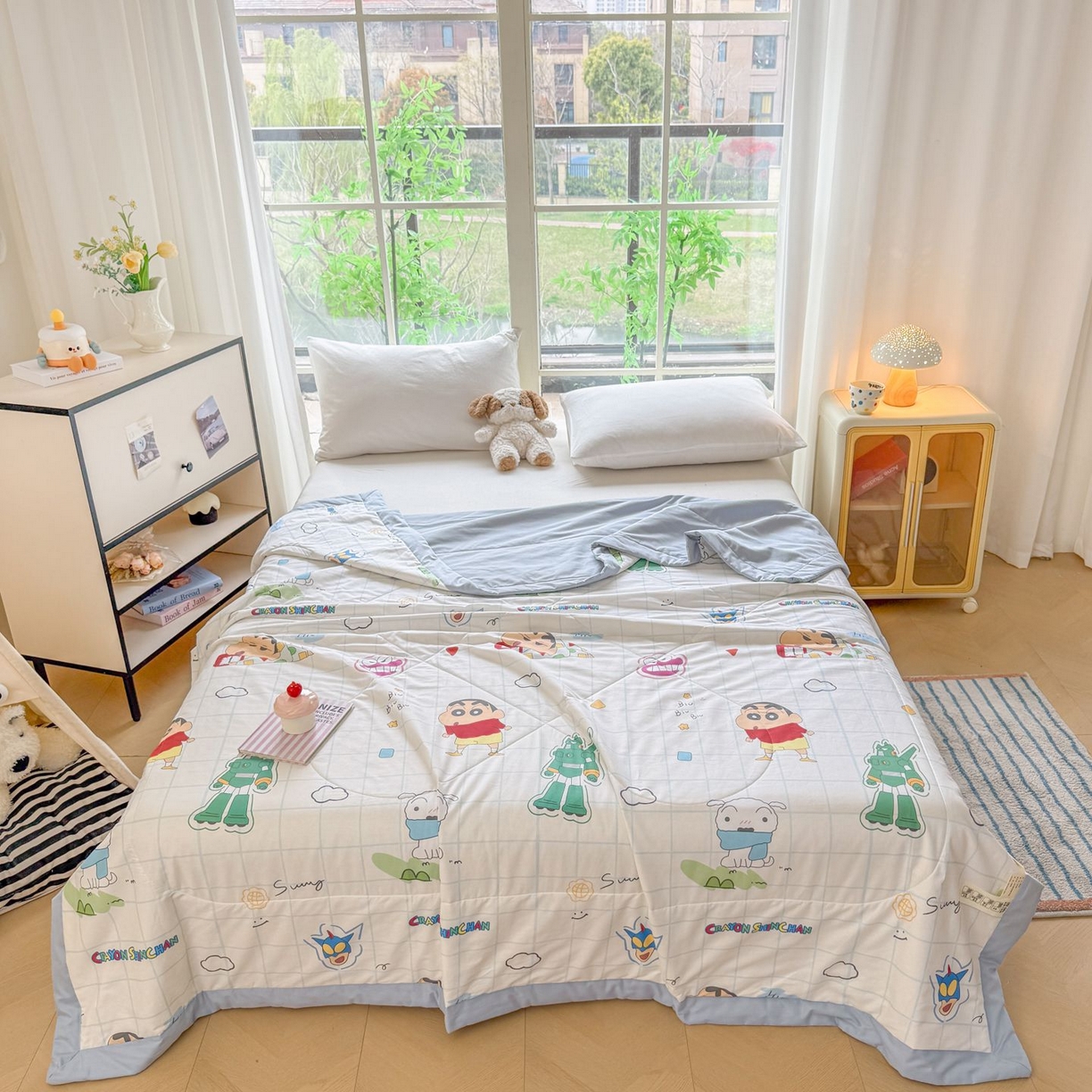 91家纺网 家纺一手货源 找家纺 雅萱家纺 2026新款里外全棉棉花夏被蜡笔小新系列 夏被-元气小新