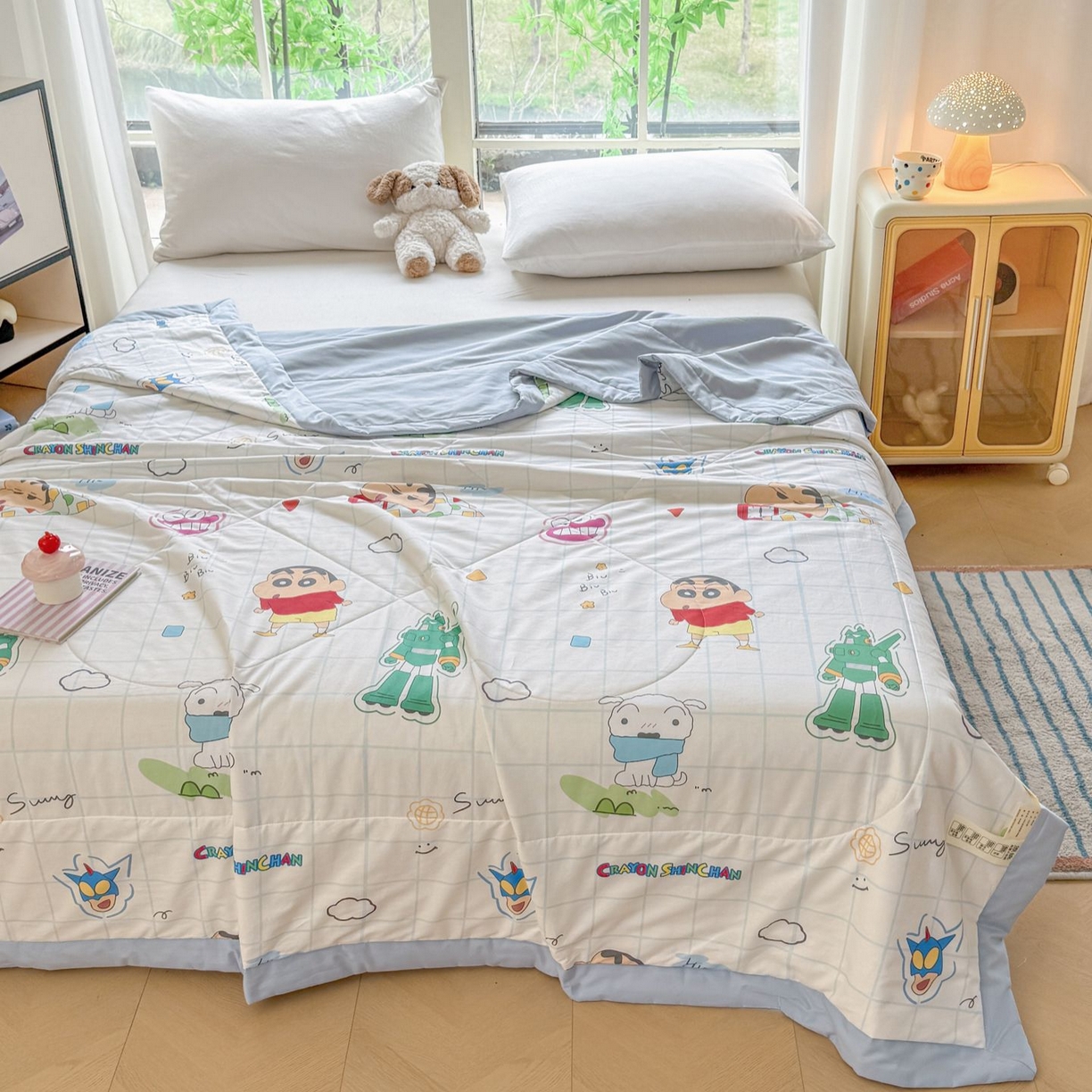 91家纺网 家纺一手货源 找家纺 雅萱家纺 2026新款里外全棉棉花夏被蜡笔小新系列 夏被-元气小新